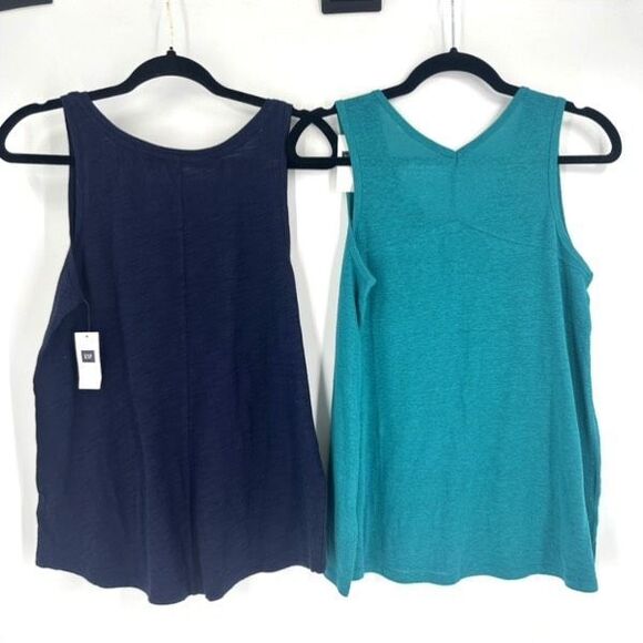 NWT Gap Tank Tops Linen Blend Turquoise & Navy Easy Comfort Medium Small - Picture 2 of 12